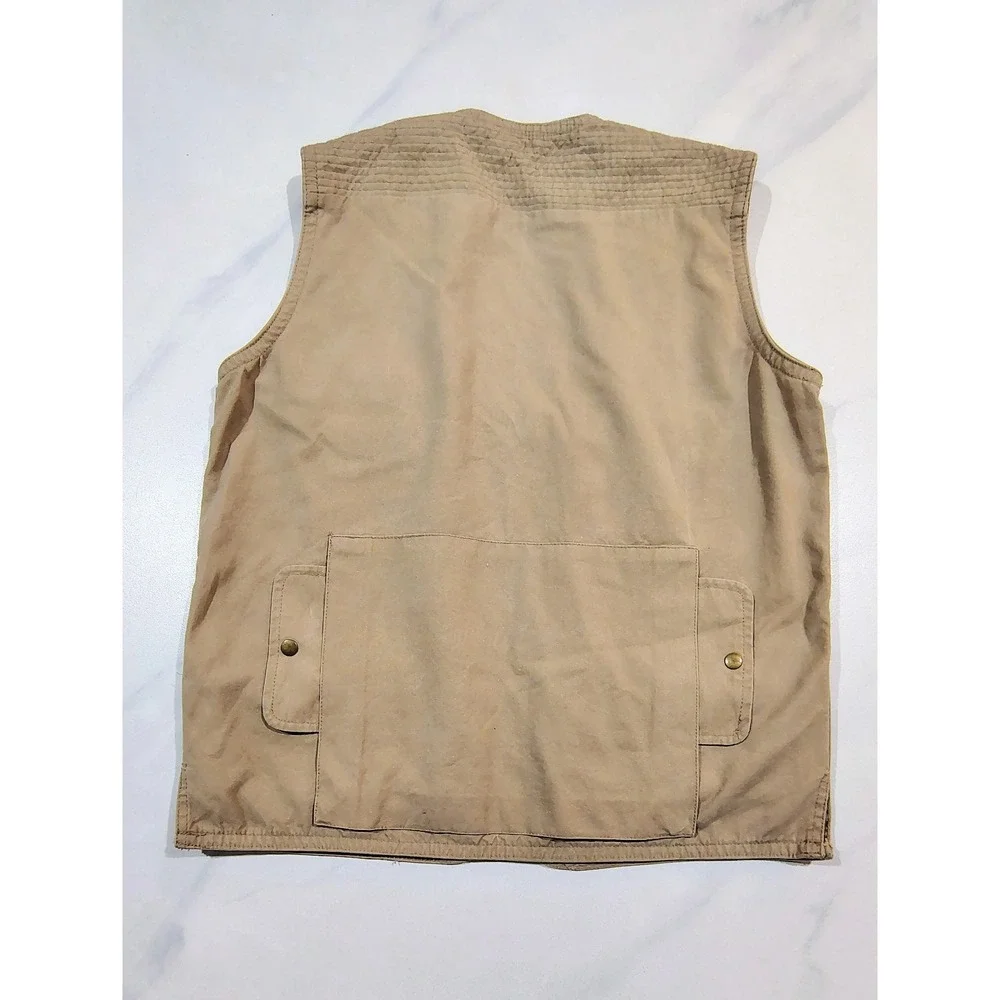 Vintage 80s Banana Republic Safari Vest Mens L Tan Khaki Cotton Utility Fishing
